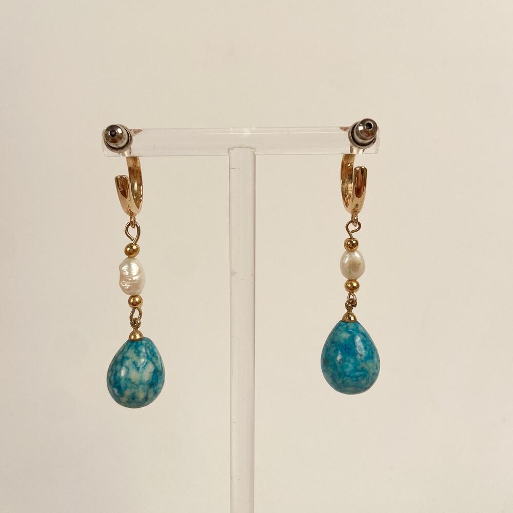 Synthesized Turquoise and Freshwater Pearl Earrings